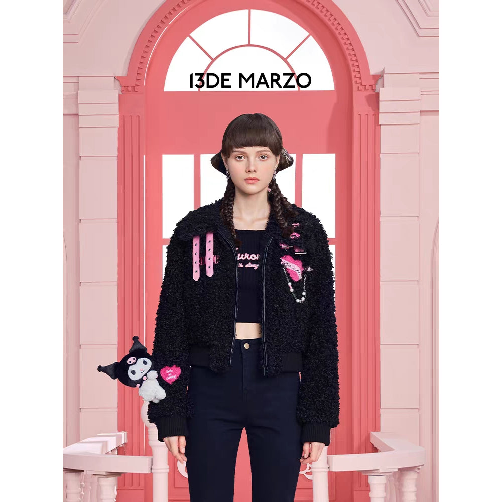 13De Marzo X Kuromi Bear Short Fleece Coat Black - Mores Studio