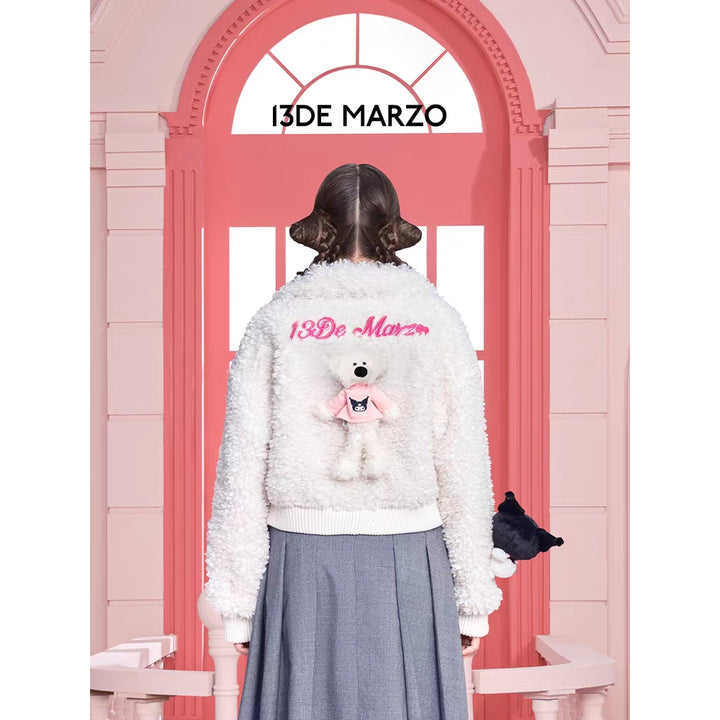 13De Marzo X Kuromi Bear Short Fleece Coat White - Mores Studio