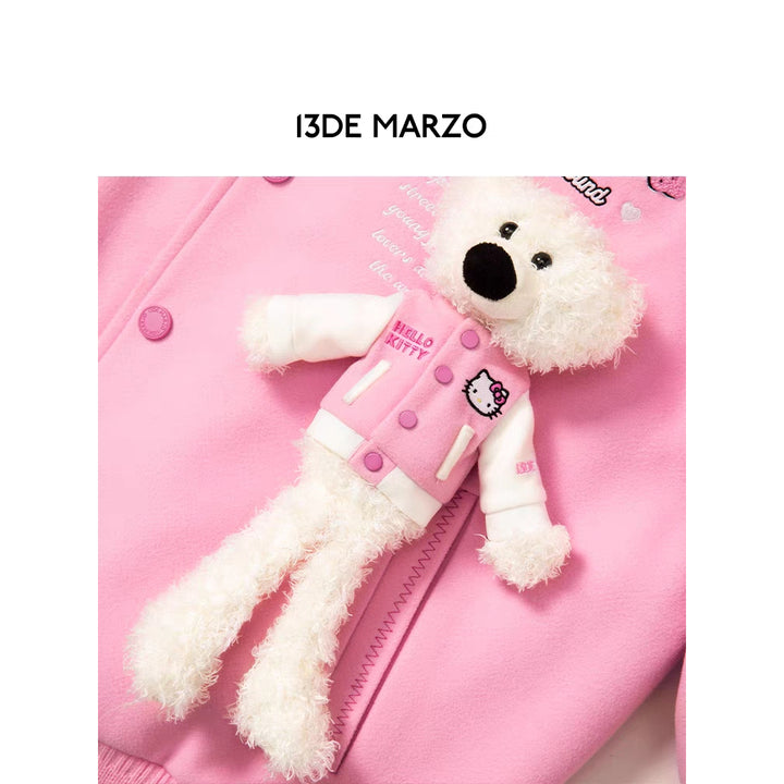 13De Marzo X Hello Kitty Plush Bear Baseball Jacket Pink - Mores Studio