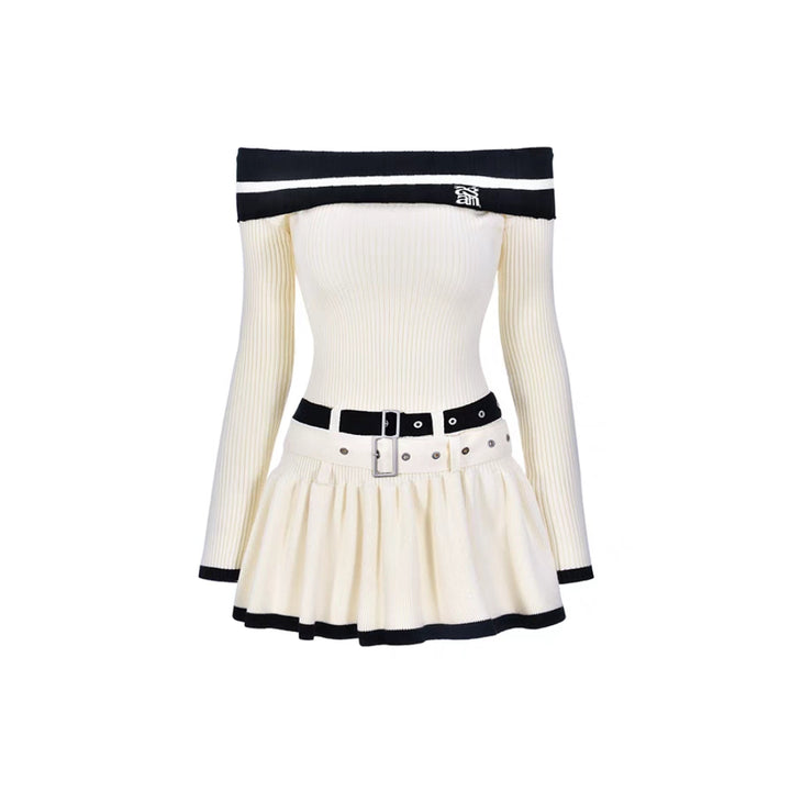 AGAM Off-Shoulder Double Waist Knit Dress Cream - Mores Studio