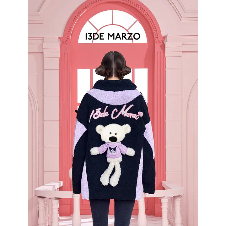 13De Marzo X Kuromi Color Blocked Bear Fleece Coat - Mores Studio