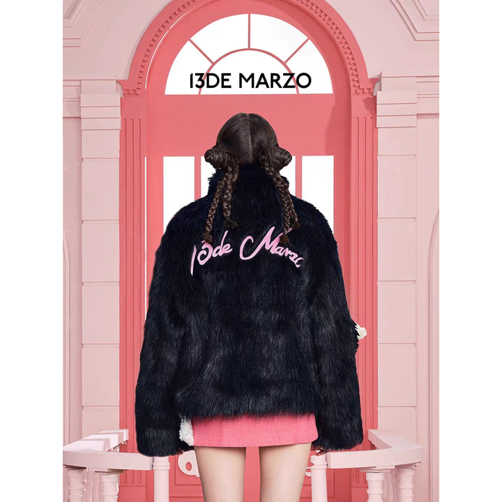 13De Marzo X Kuromi Bear Artificial Mink Coat Black - Mores Studio