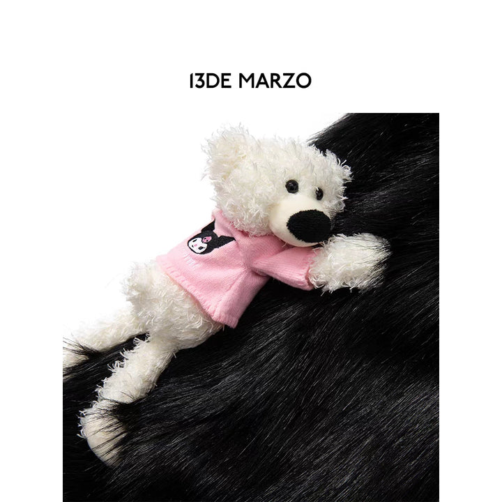 13De Marzo X Kuromi Bear Artificial Mink Coat Black - Mores Studio