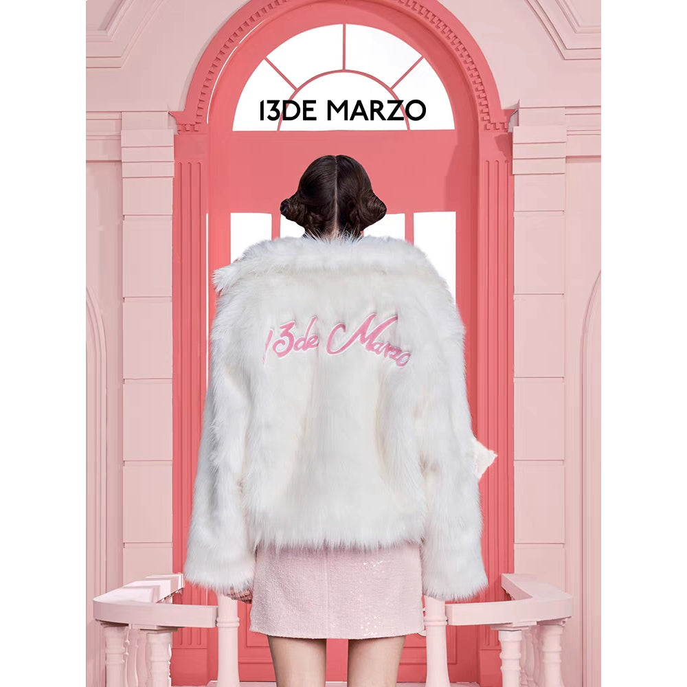 13De Marzo X Hello Kitty Bear Artificial Mink Coat White - Mores Studio