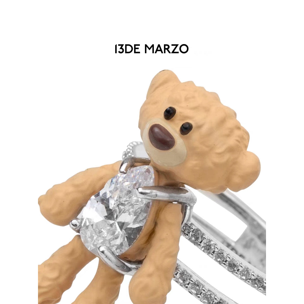 13De Marzo Zircon Bear Double Ring - Mores Studio