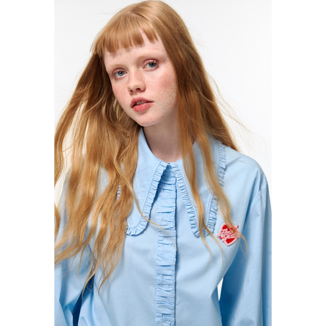 Alexia Sandra Embroidery Heart Ruffled Shirt Blue - Mores Studio
