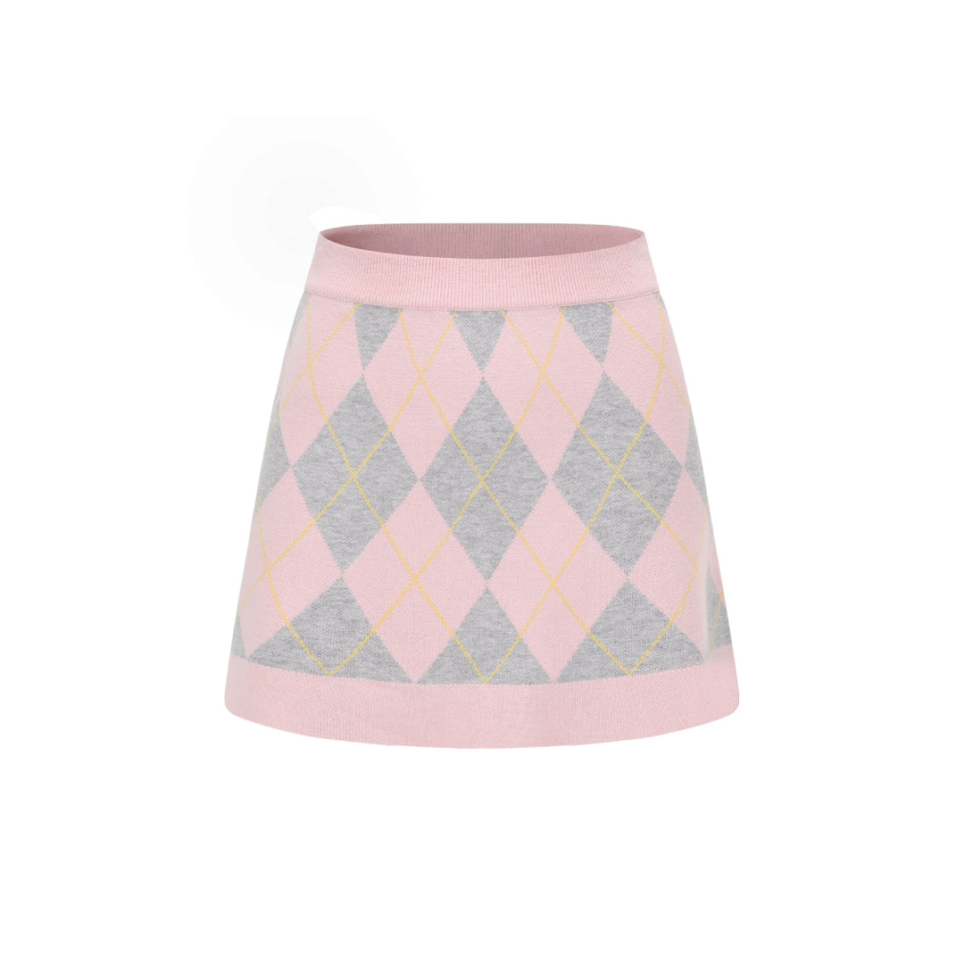 Alexia Sandra Diamond Check Knit Skirt Pink - Mores Studio