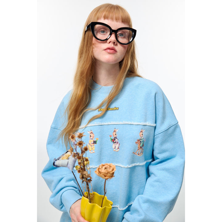 Alexia Sandra Four Rabbits Destroyed Sweater Blue - Mores Studio