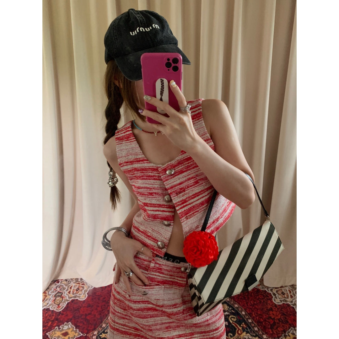 Alexia Sandra Striped Tweed Vest Top Pink - Mores Studio