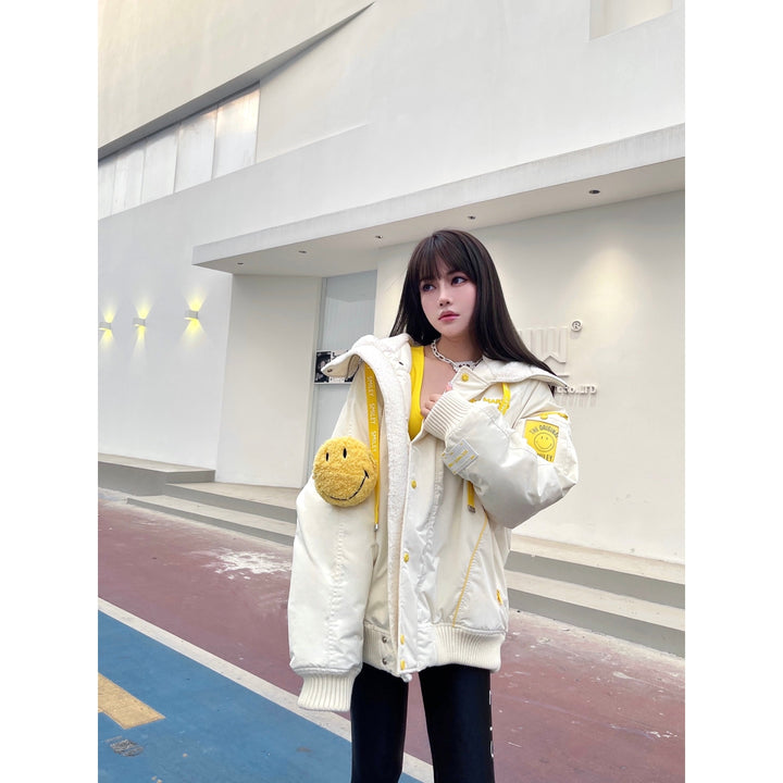 13De Marzo X Smiley Furry Bag Down Jacket White - Mores Studio