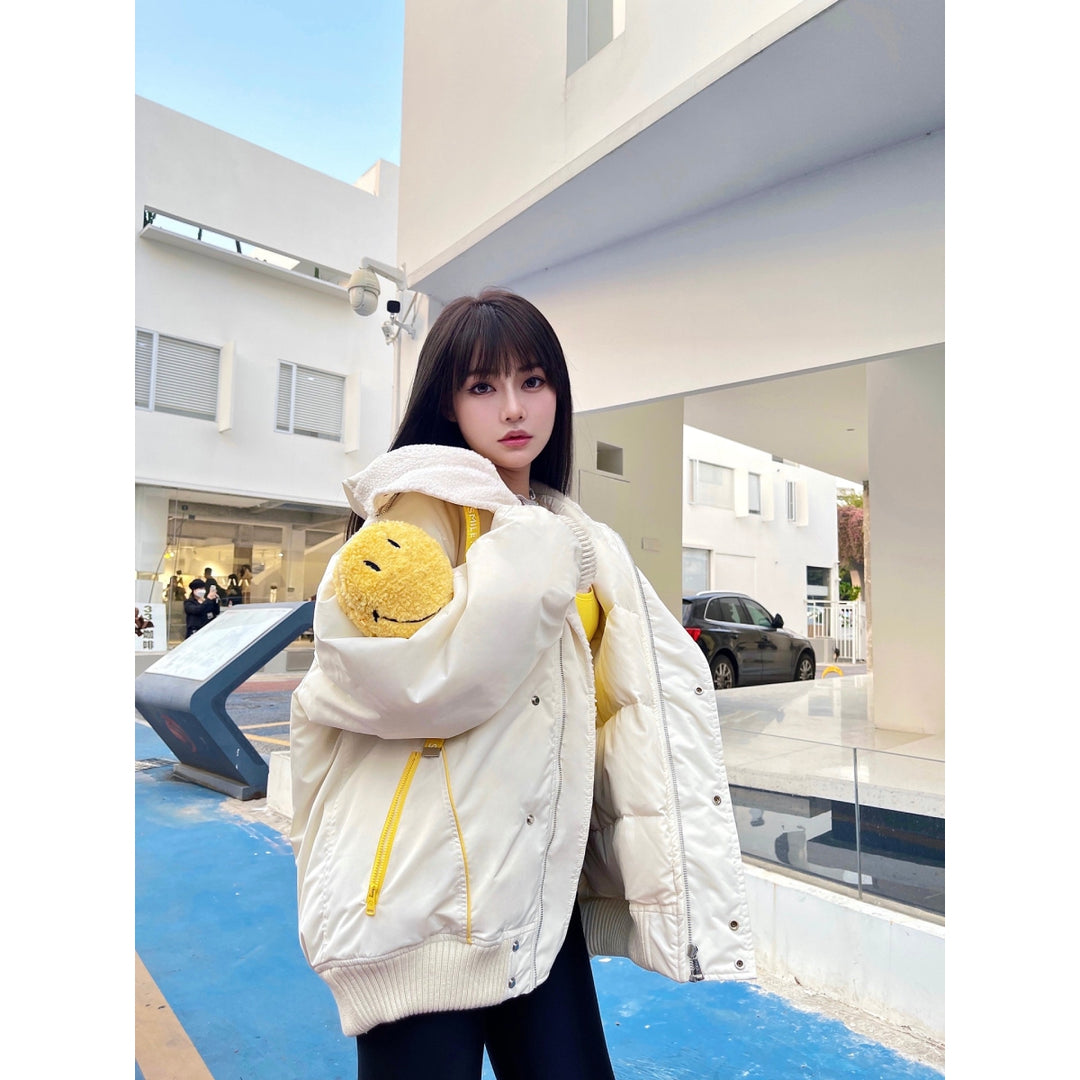 13De Marzo X Smiley Furry Bag Down Jacket White - Mores Studio