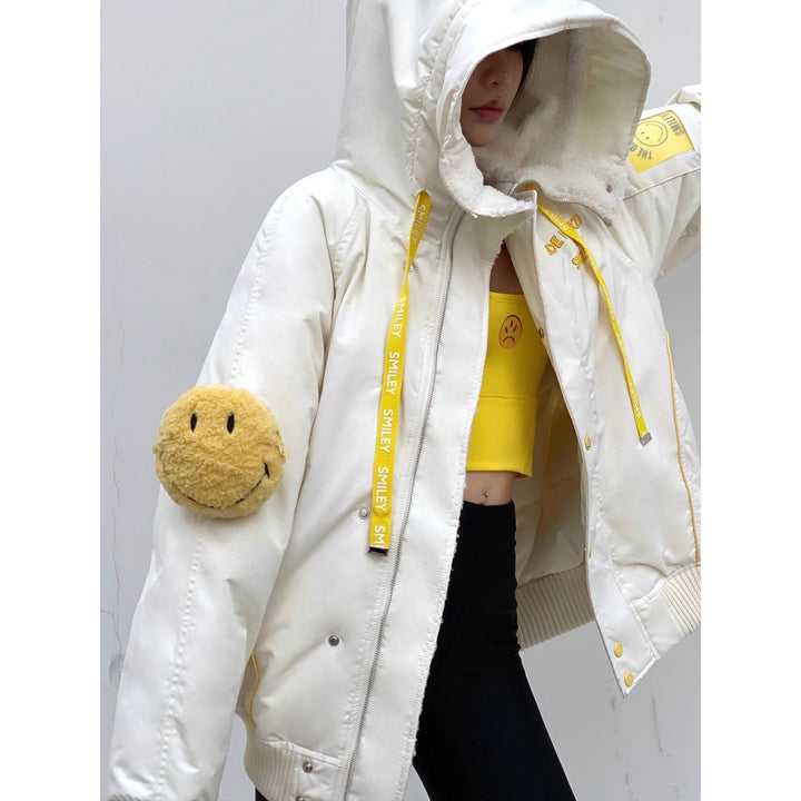 13De Marzo X Smiley Furry Bag Down Jacket White - Mores Studio