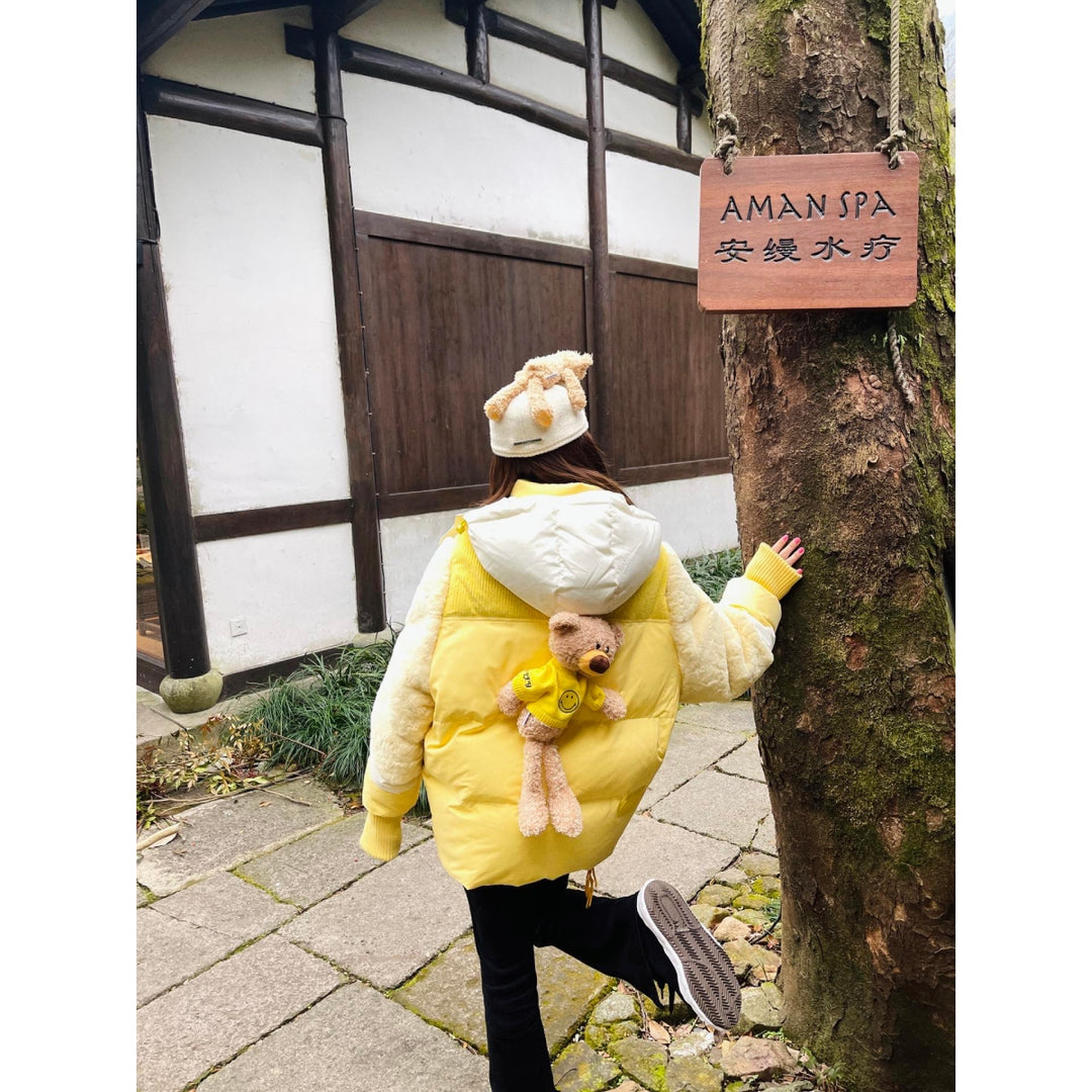 13De Marzo X Smiley Corduroy Pocket Patchwork Down Jacket Yellow - Mores Studio