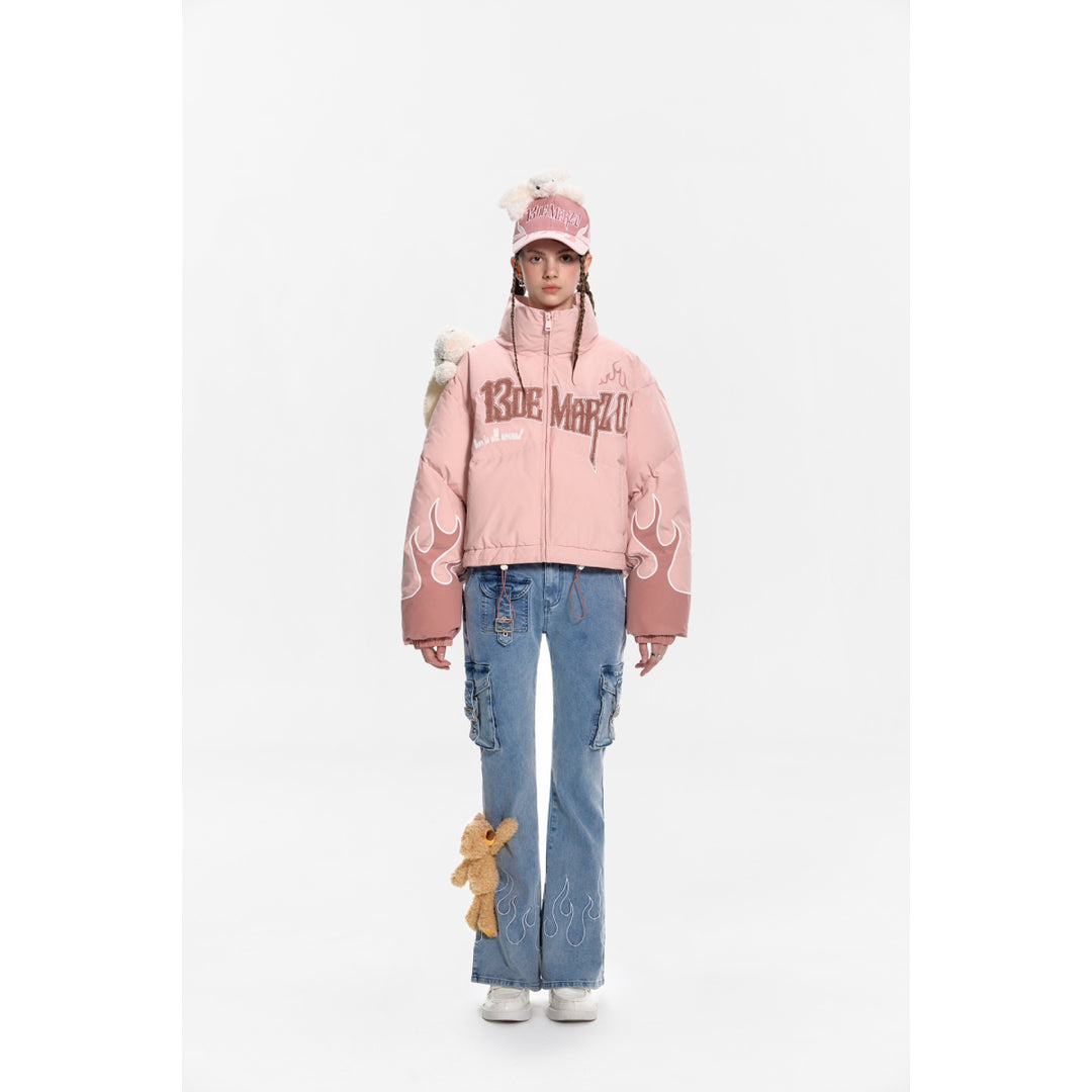 13De Marzo Plush Rabbit Flame Down Jacket Pink - Mores Studio