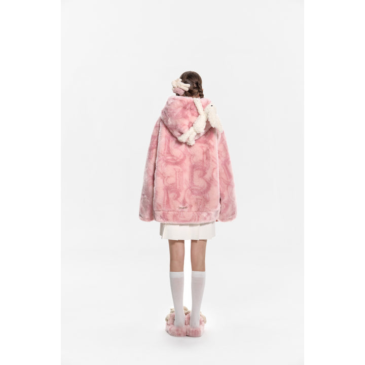 13De Marzo Artificial Fur Logo Hooded Coat Pink - Mores Studio