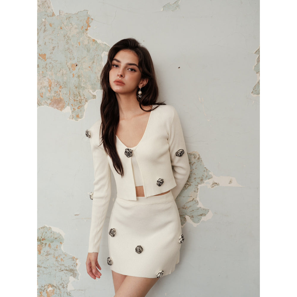 Rocha Roma Camellia Knitted Skirt White - Mores Studio
