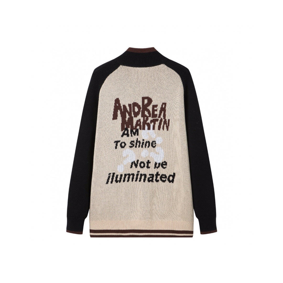 Andrea Martin Raglan Knitted Baseball Jacket Khaki