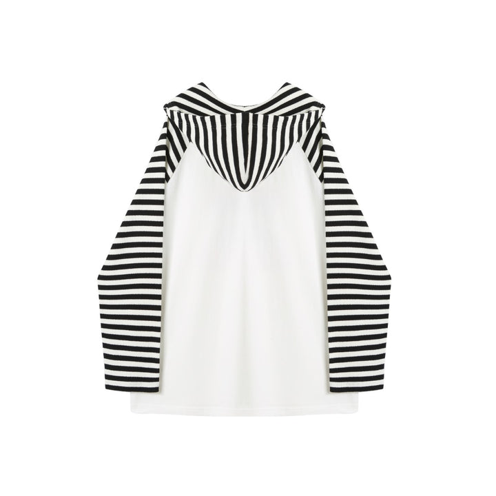 Andrea Martin Cat Printed Hooded Striped L/S Tee - Mores Studio