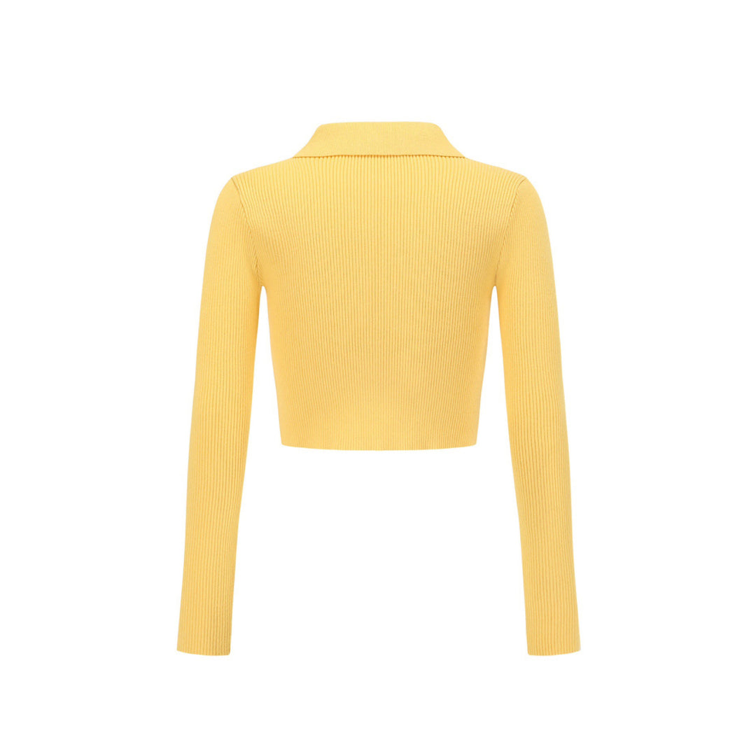 Alexia Sandra Dopamine Embroidery Logo Zipper Knit Top Yellow