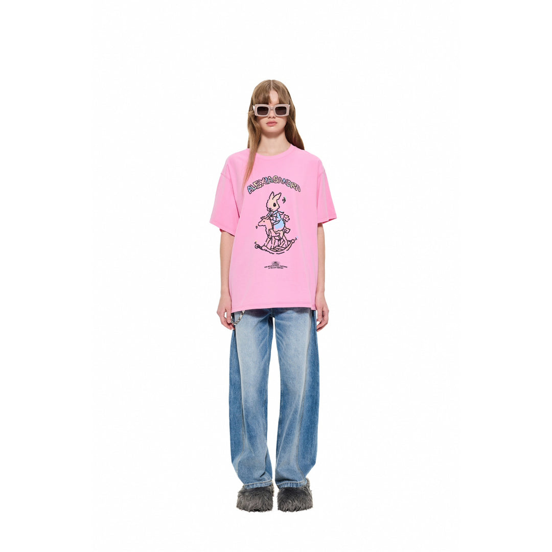 Alexia Sandra Graffiti Wooden Horse Printed T-Shirt Pink