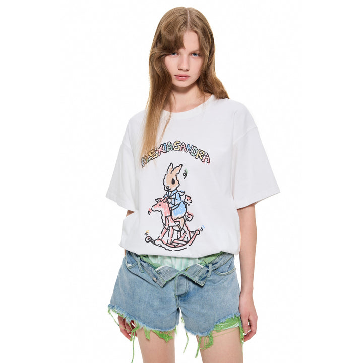 Alexia Sandra Graffiti Wooden Horse Printed T-Shirt White