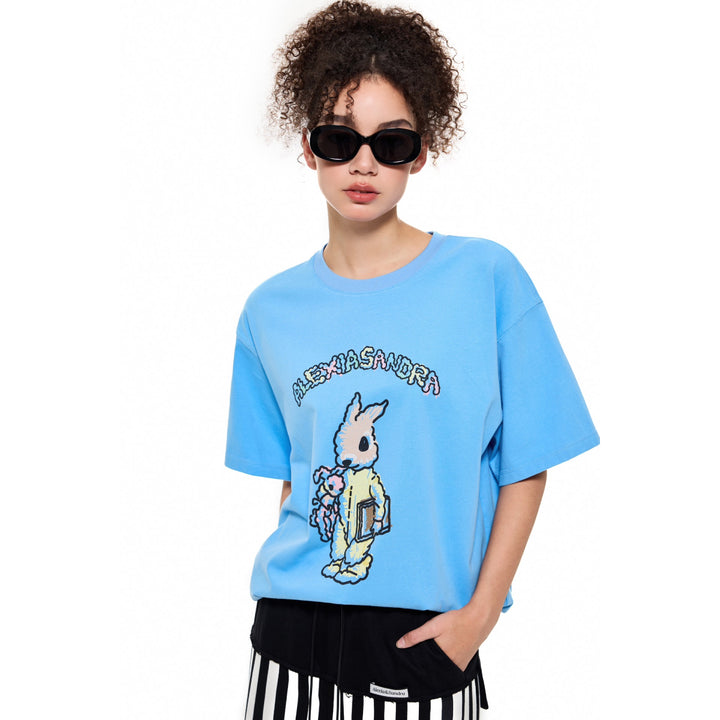 Alexia Sandra Graffiti Wooden Horse Printed T-Shirt Blue