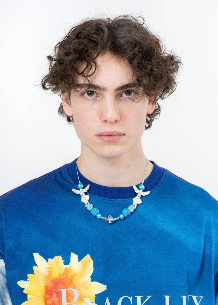 EVAE+ Black Lux Smiley Cloud Necklace Blue - Mores Studio