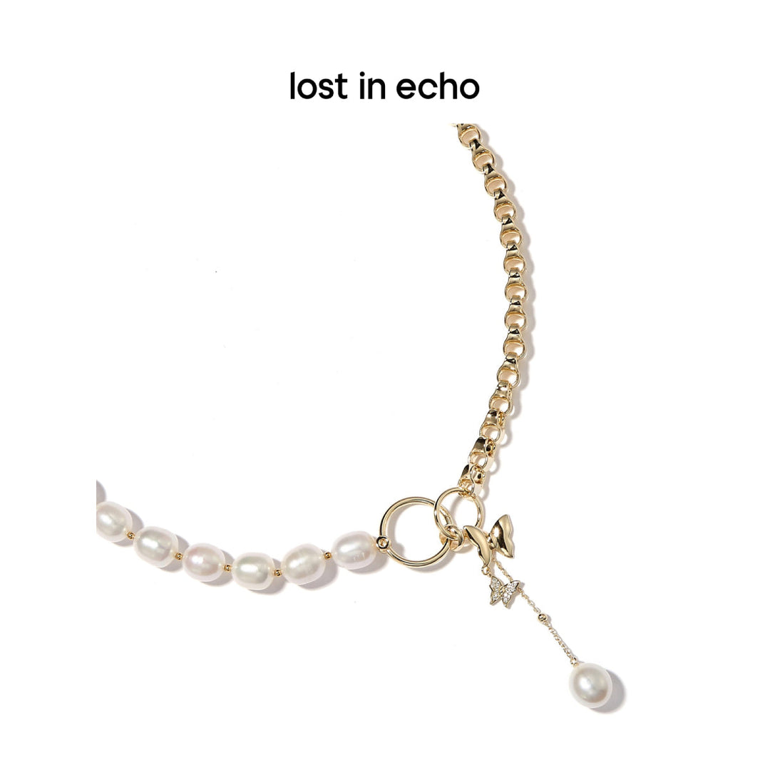 Lost In Echo Stitching Pearl Zircon Necklace - Mores Studio