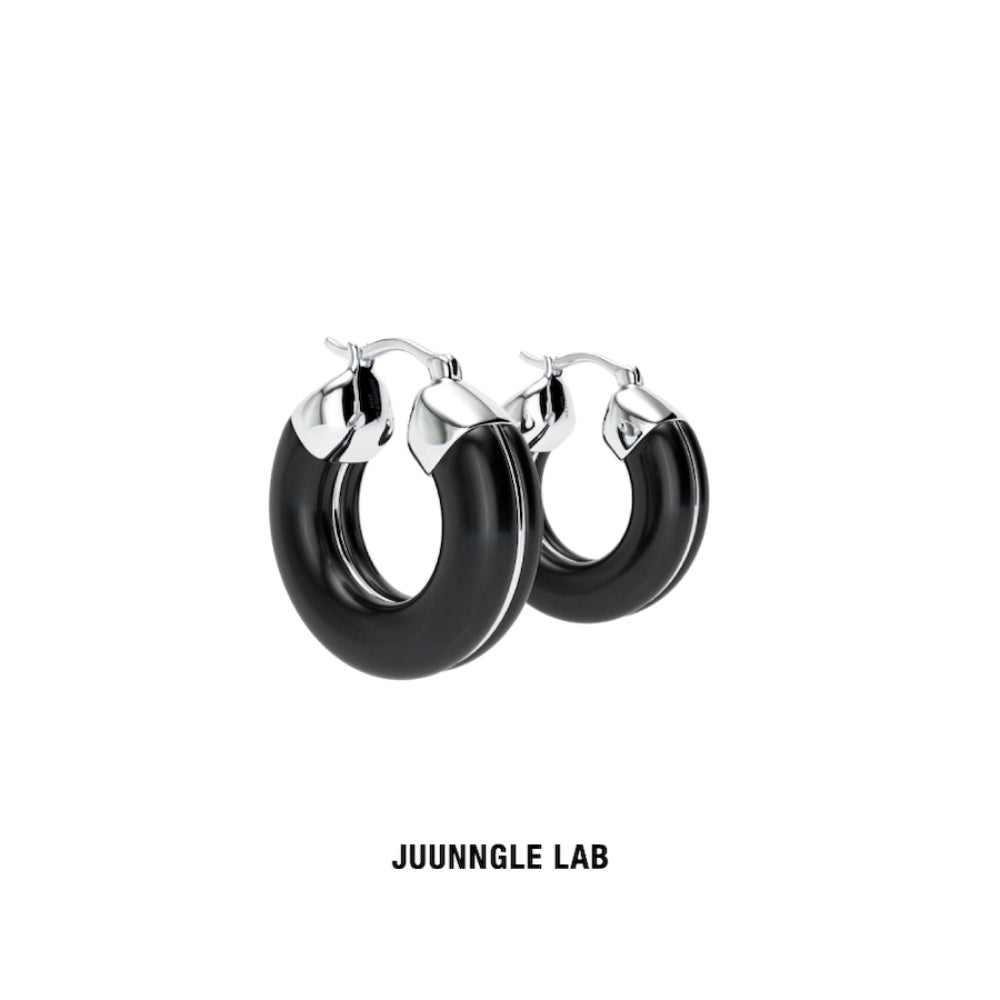 Juunngle Lab Silver Needle Earrings Black Onyx - Mores Studio