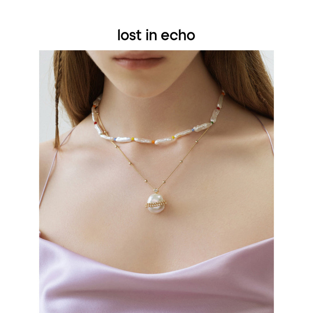 Lost In Echo Bead Chain Colored Baroque Pearl Necklace - Mores Studio