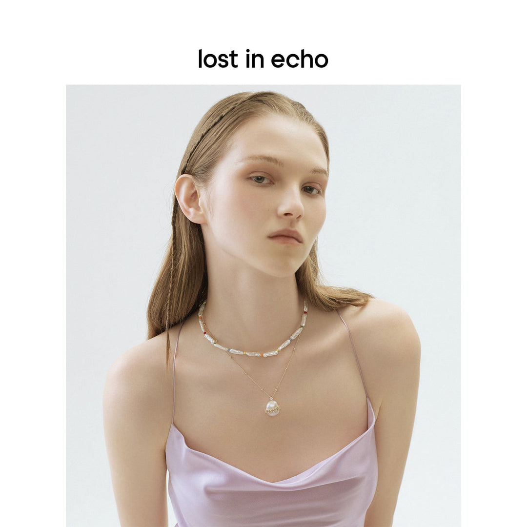 Lost In Echo Bead Chain Colored Baroque Pearl Necklace - Mores Studio