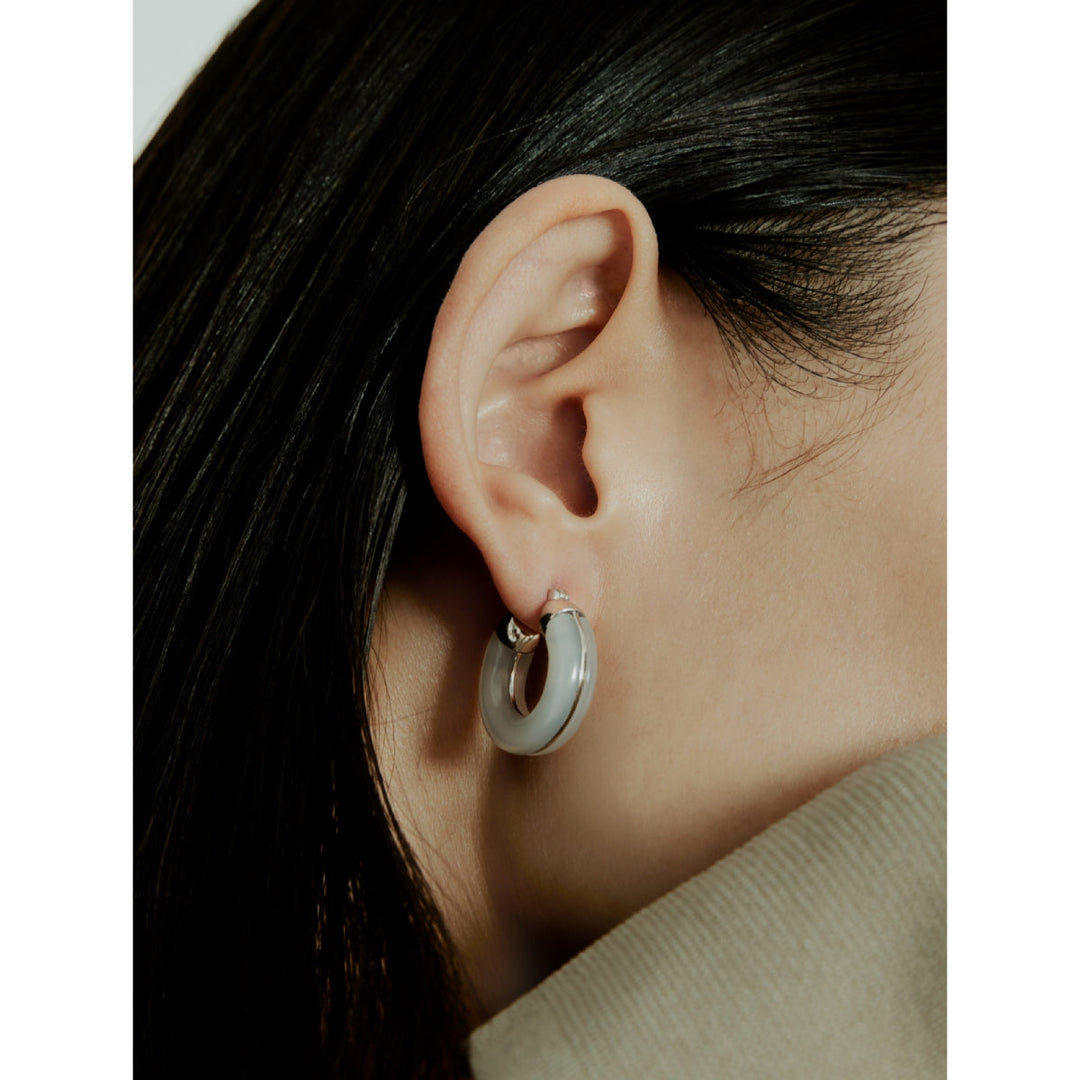 Juunngle Lab Silver Needle Earrings White Chalcedony - Mores Studio