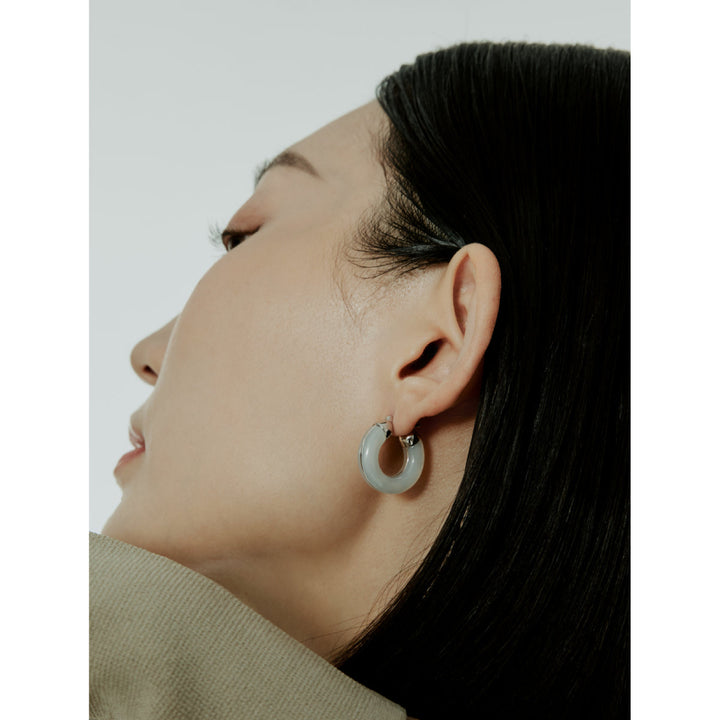 Juunngle Lab Silver Needle Earrings White Chalcedony - Mores Studio