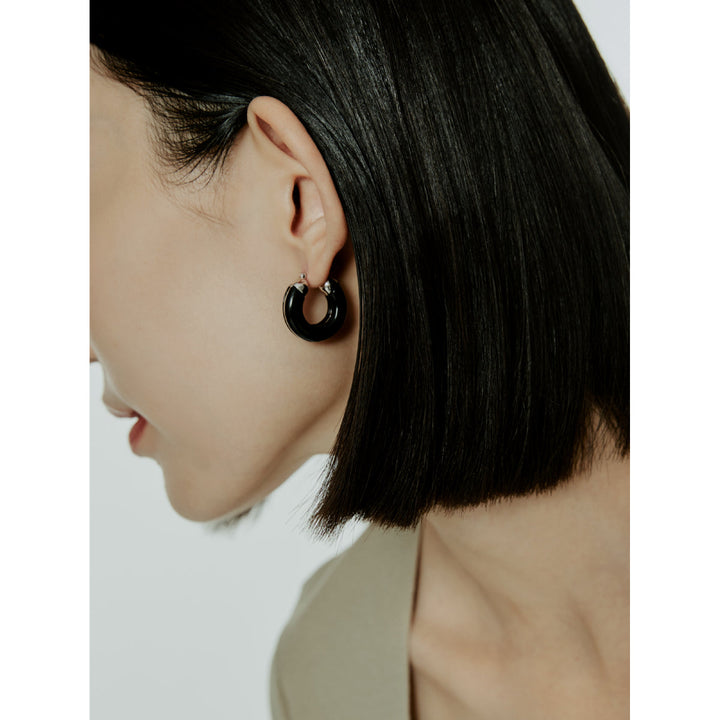 Juunngle Lab Silver Needle Earrings Black Onyx - Mores Studio