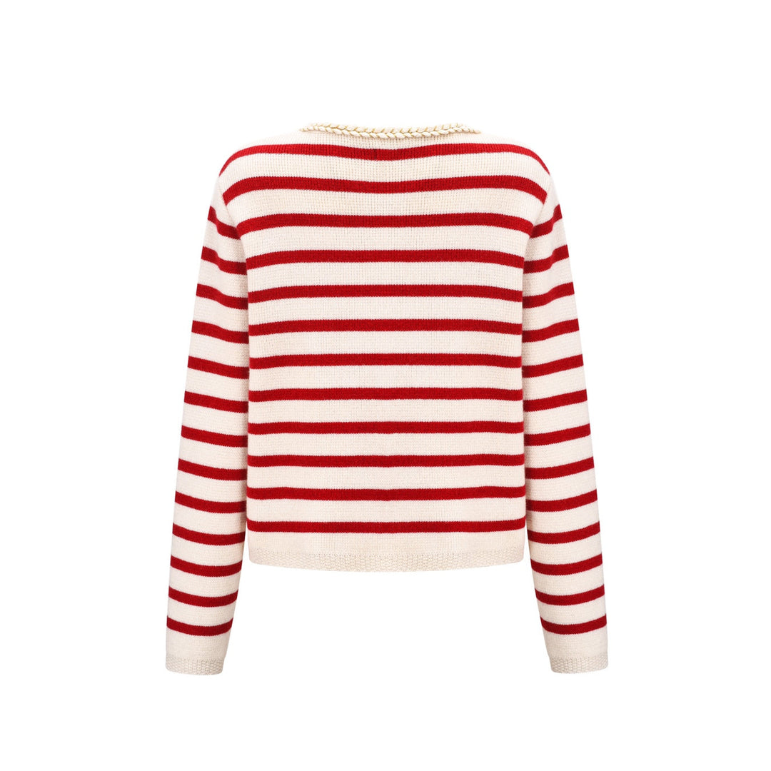 Three Quarters Striped Wool Cardigan Red - Mores Studio