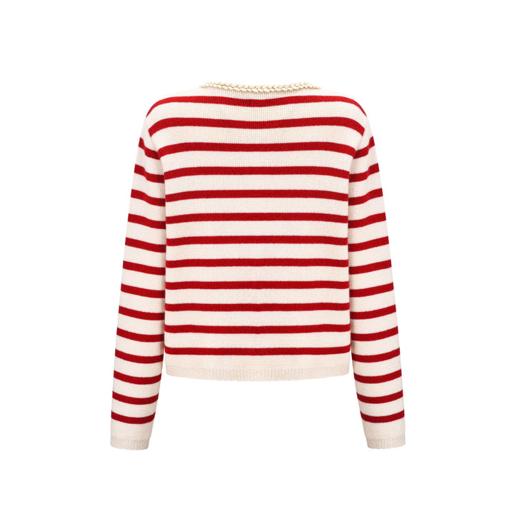 Three Quarters Striped Wool Cardigan Red - Mores Studio