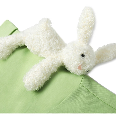 13 De Marzo Round Collar Stitching Plush Rabbit Tee Green - GirlFork
