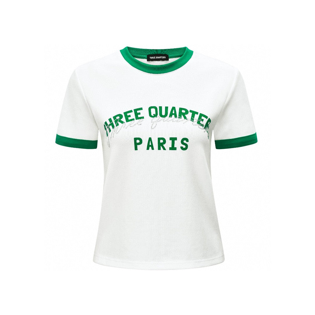 Three Quarters Color Blocked Rhinestone Logo Tee Green - Mores Studio