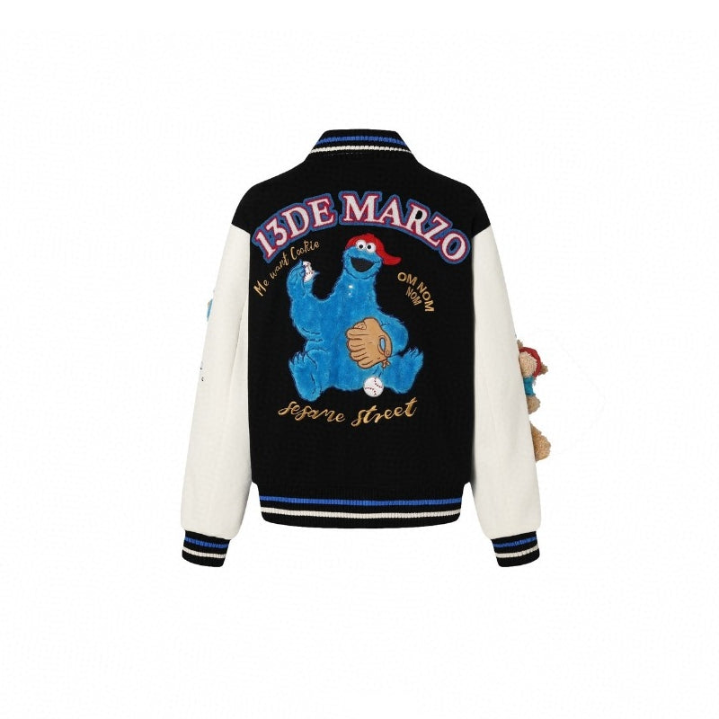 13 De Marzo Cookie Monster Bear Baseball Jacket Black - GirlFork