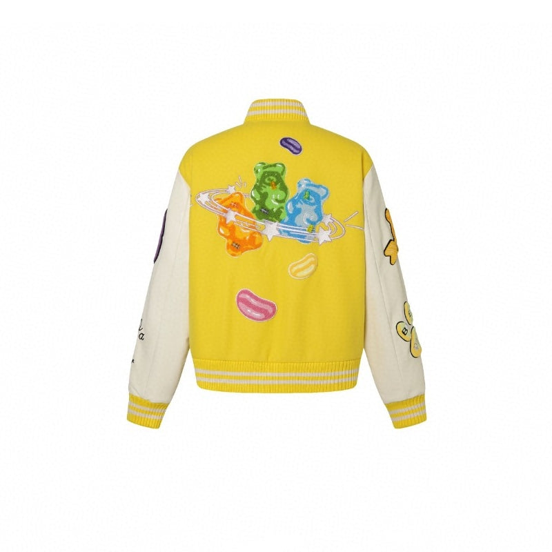 13 De Marzo Big Gummy Bear Baseball Jacket Yellow - GirlFork