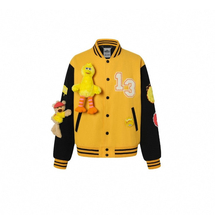 13 De Marzo Big Bird Bear Baseball Jacket Yellow - GirlFork