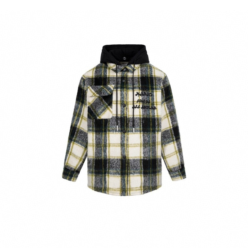 13 De Marzo Plush Bear Plaid Woolen Shirt Jacket - GirlFork