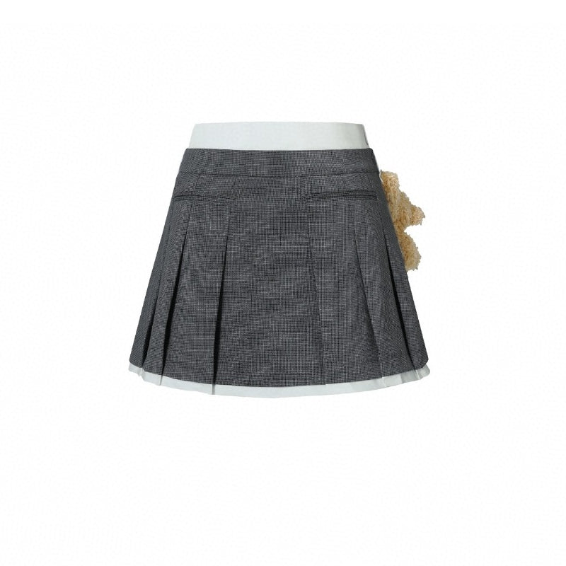 13 De Marzo Bear Loin Pleated Skirt Grey - GirlFork