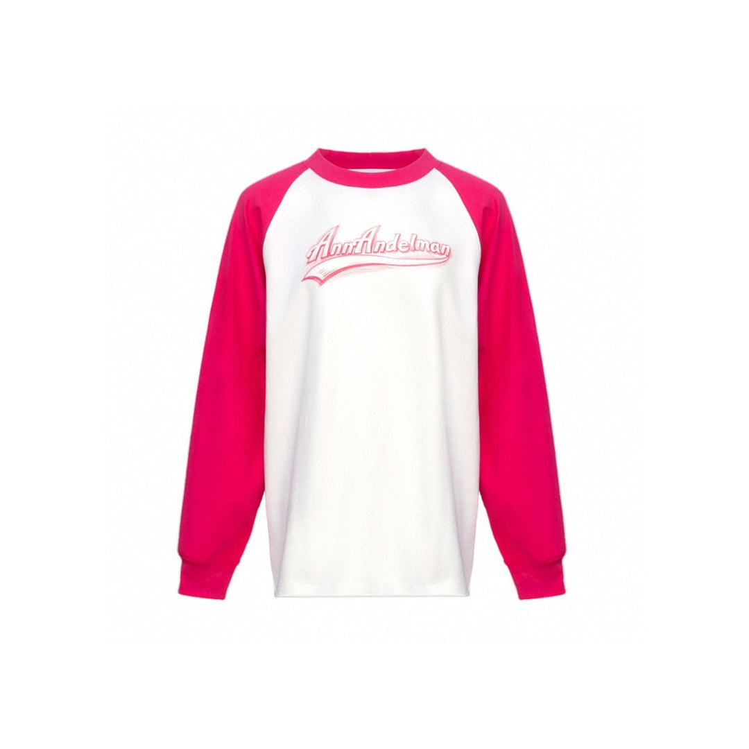 Ann Andelman Color Blocked Logo Print L/S Tee Pink - GirlFork