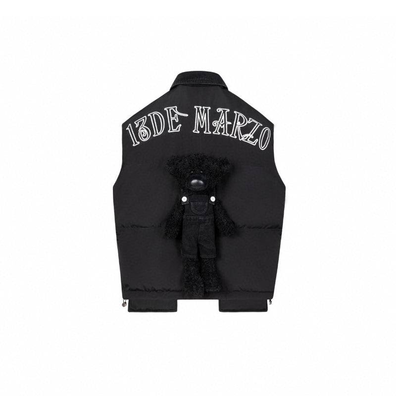 13 De Marzo Denim Bear Down Vest Jacket Black - Mores Studio