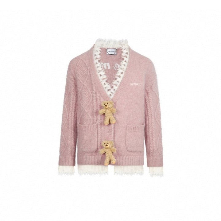 13 De Marzo Bear Button Unedged Cardigan Pink - GirlFork