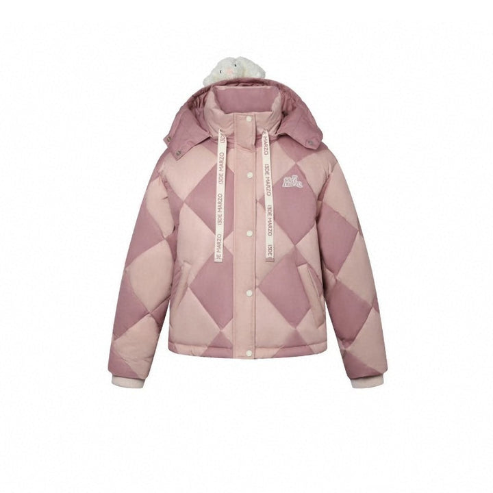 13 De Marzo Diamond Plaid Down Jacket Pink - GirlFork