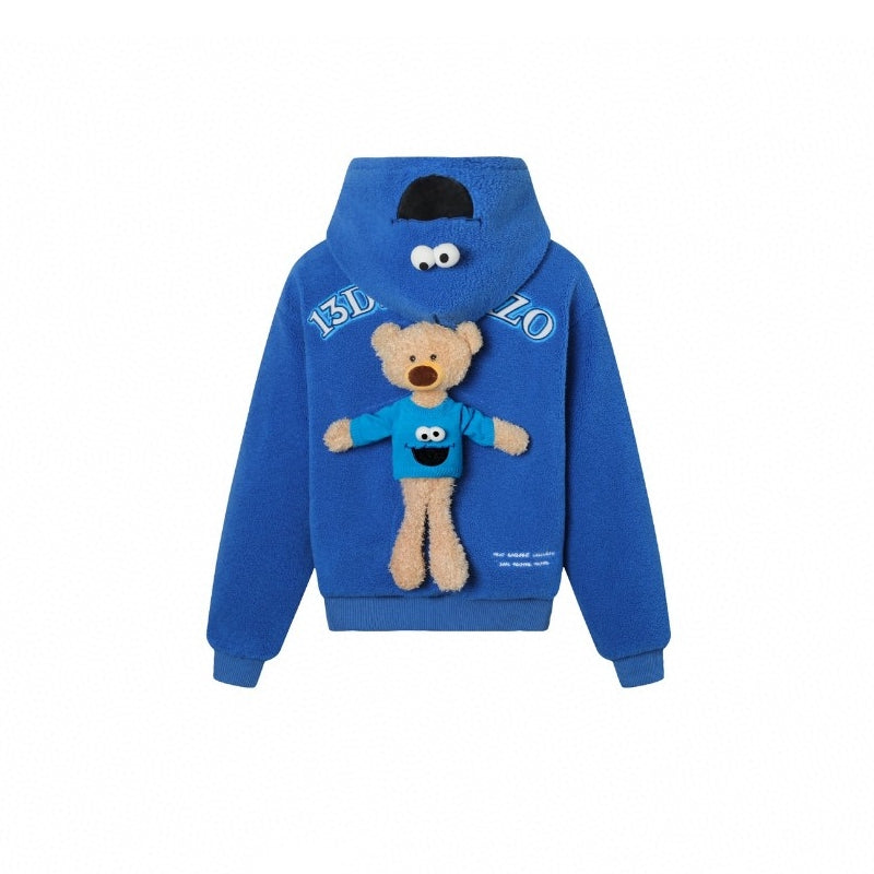 13 De Marzo Cookie Monster Bear Fleece Hoodie Blue - GirlFork