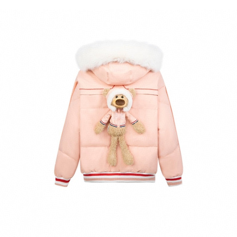 13 De Marzo Plush Bear Hooded Down Jacket Pink - GirlFork