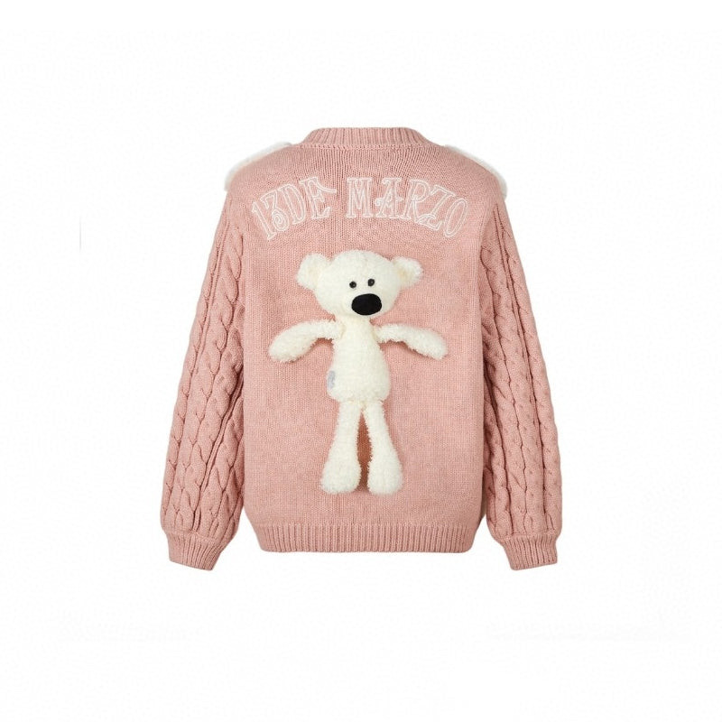 13 De Marzo Plush Bear Pocket Cardigan Pink - GirlFork